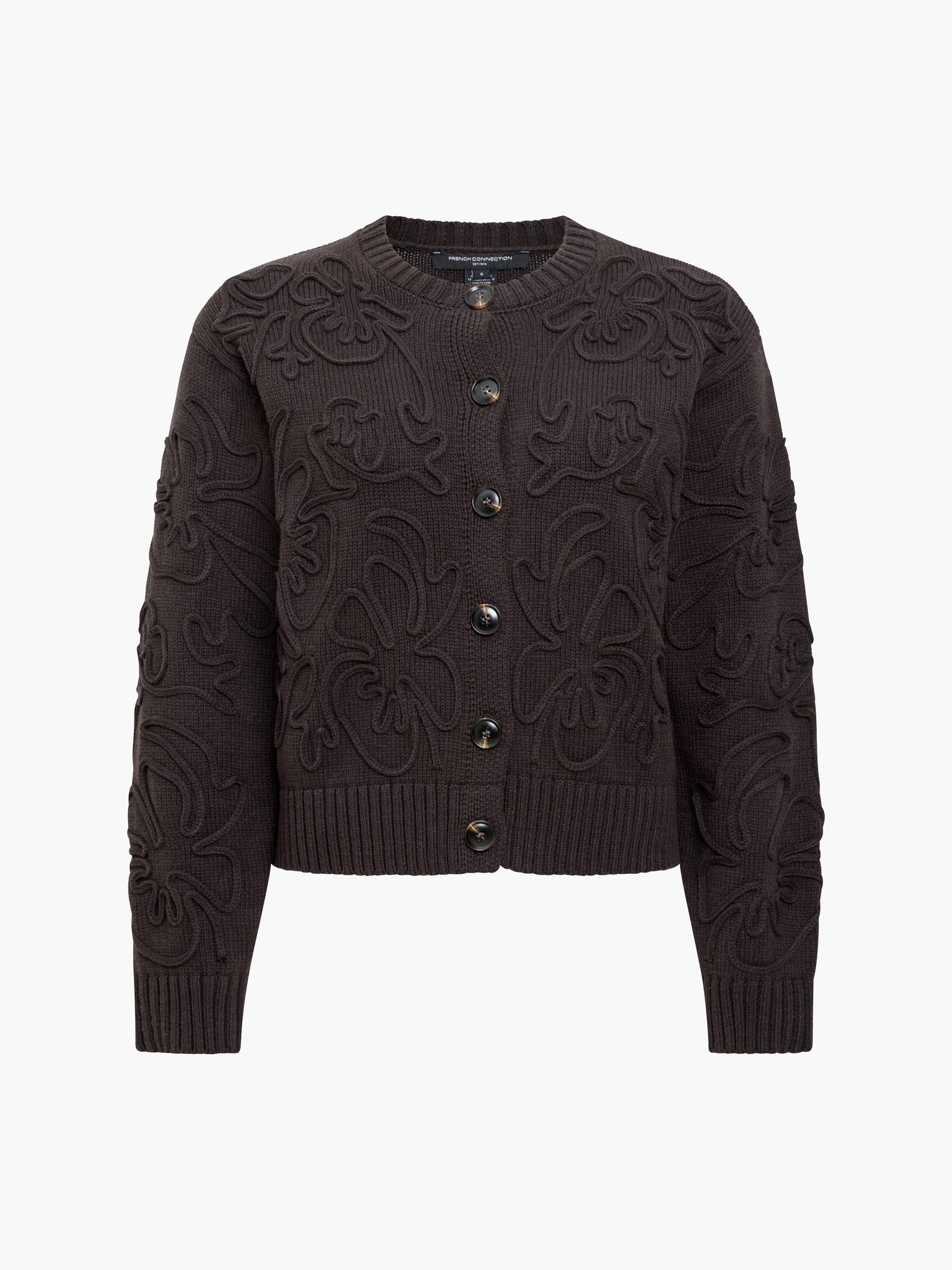 French Connection Varli Floral Drawing Cardigan Mocha Brown