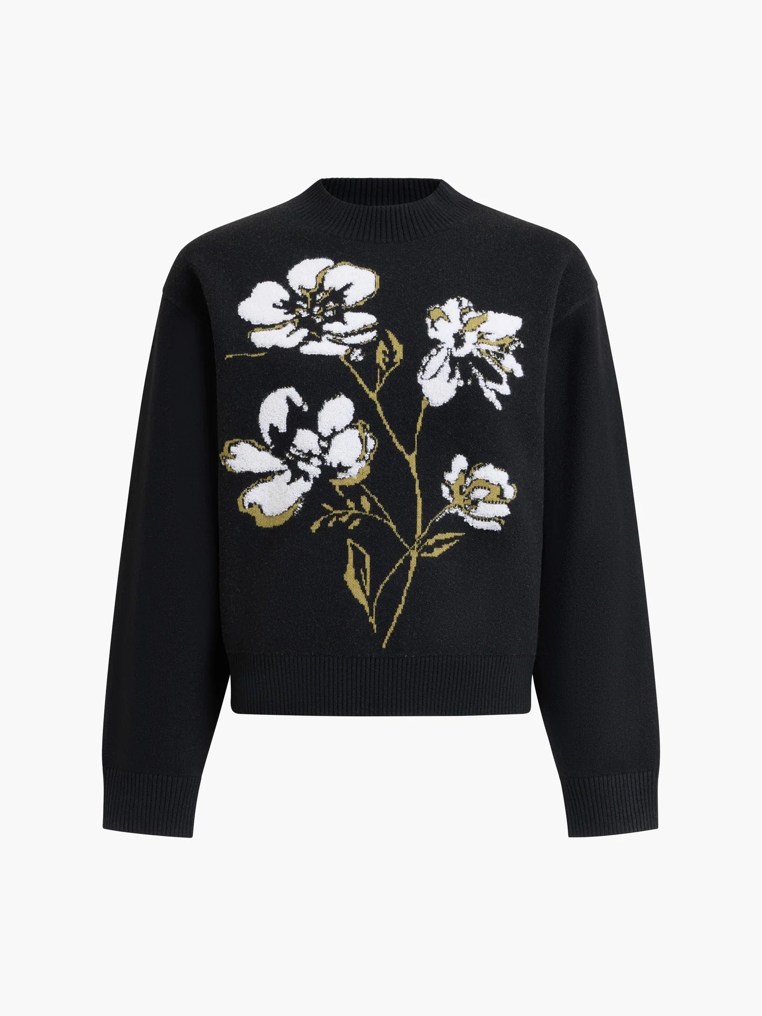French Connection Oriana Floral Neck Jumper Black/Khaki Green Multi
