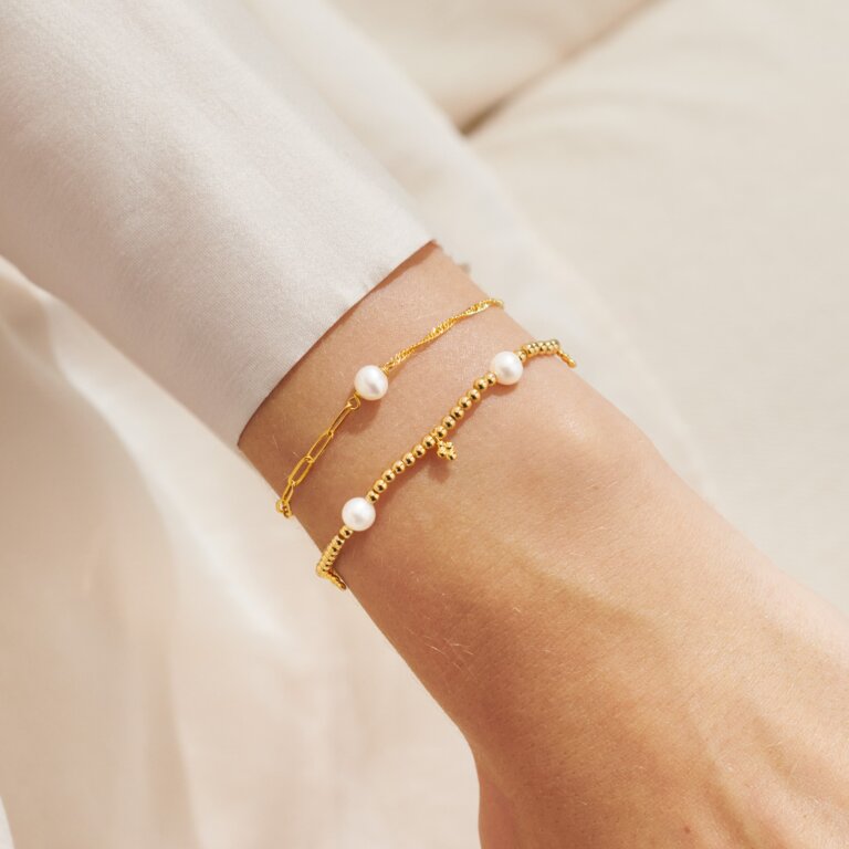 Joma Stacks Of Style White Pearl Set Of 2 Gold Bracelets