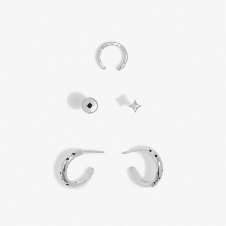 Joma Stacks Of Style Silver Gem Set Of 3 Earrings