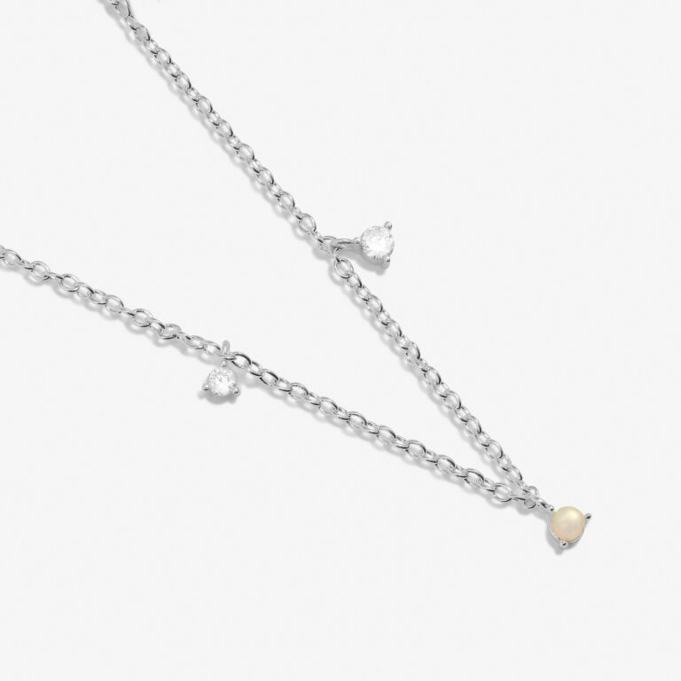 Joma Halo Pearl CZ & Pearl Charms Silver Necklace