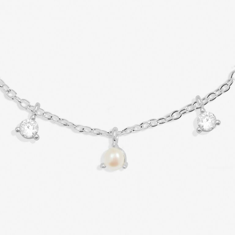 Joma Halo Pearl CZ & Pearl Charms Silver Bracelet