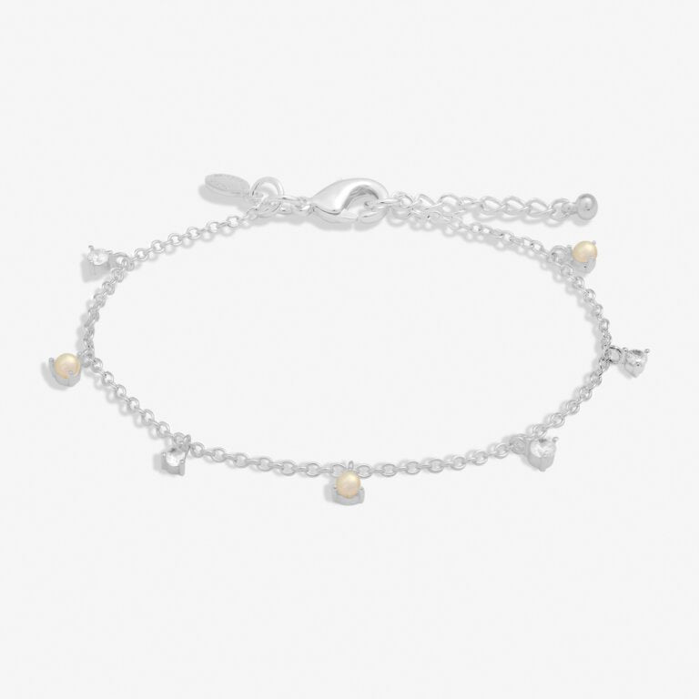 Joma Halo Pearl CZ & Pearl Charms Silver Bracelet