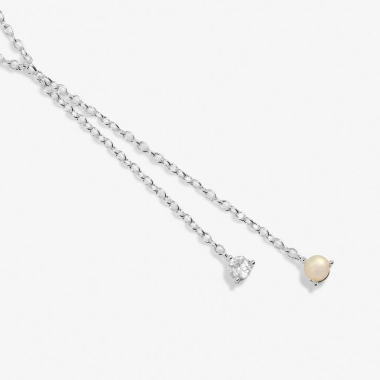 Joma Halo Pearl CZ & Pearl Lariat Silver Necklace