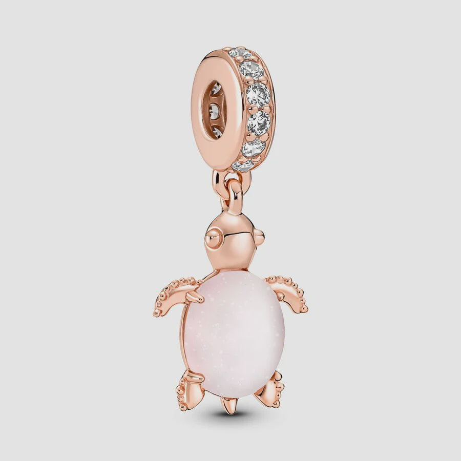 Pandora Rose Gold Plated Murano Glass Pink Sea Turtle Dangle Charm