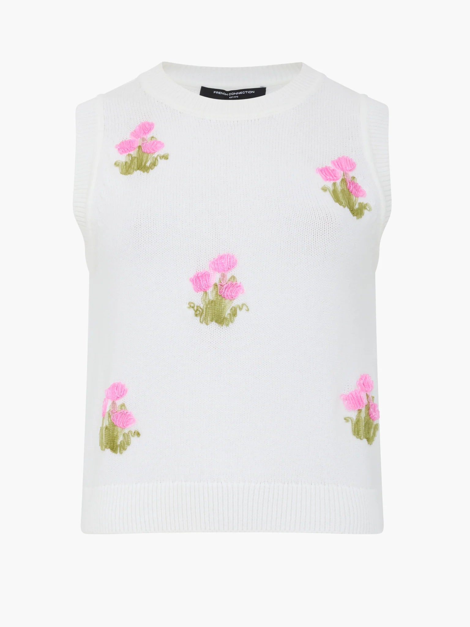 French Connection Junie Floral Applique Vest Porcelain Cream/French