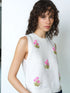 French Connection Junie Floral Applique Vest Porcelain Cream/French