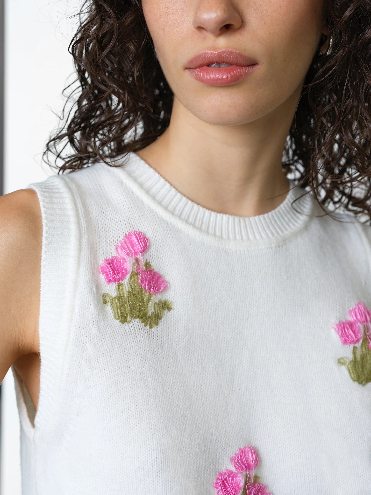 French Connection Junie Floral Applique Vest Porcelain Cream/French