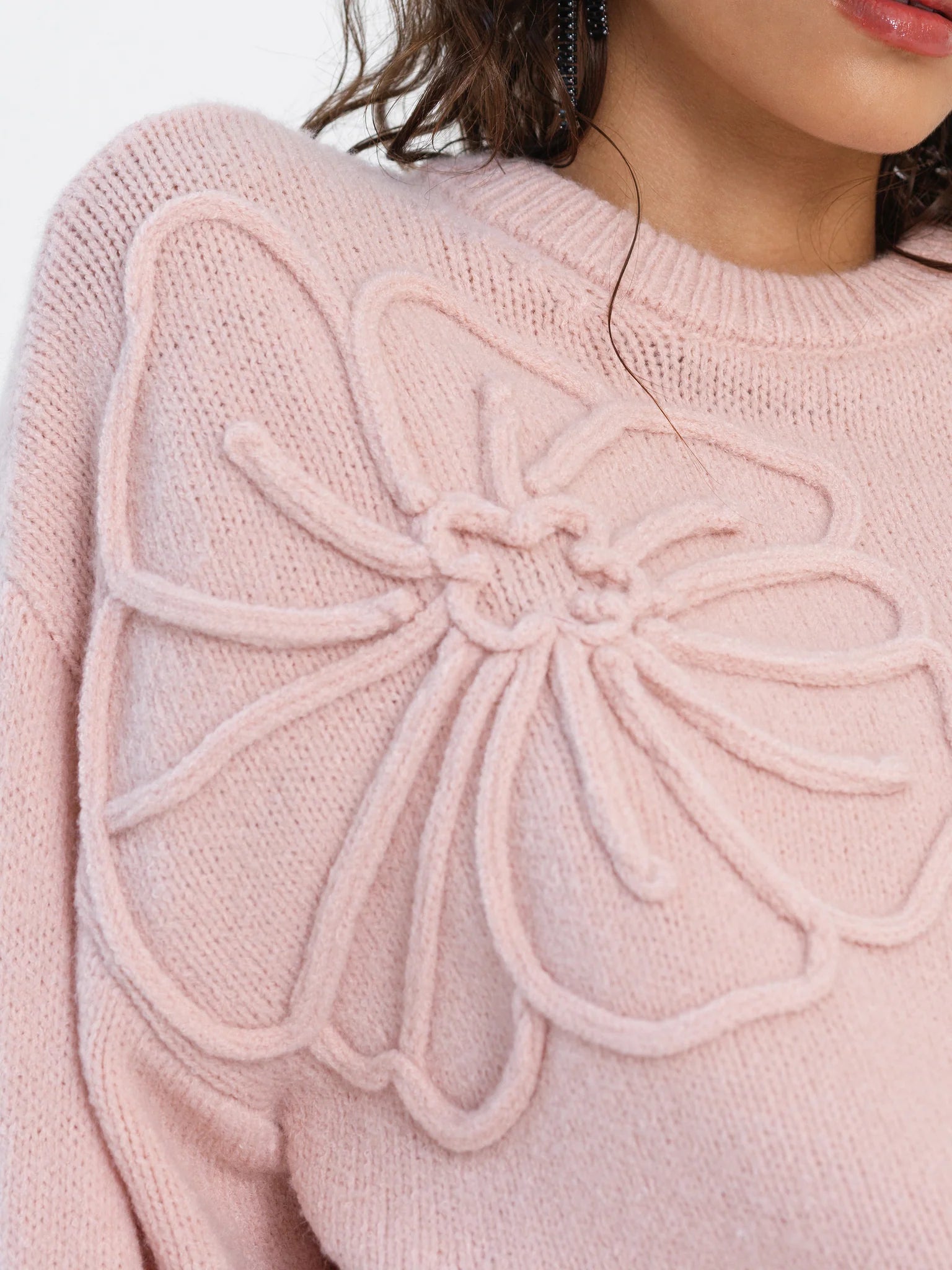 French Connection Patrice Knit Floral Motif Jumper Powder Pink