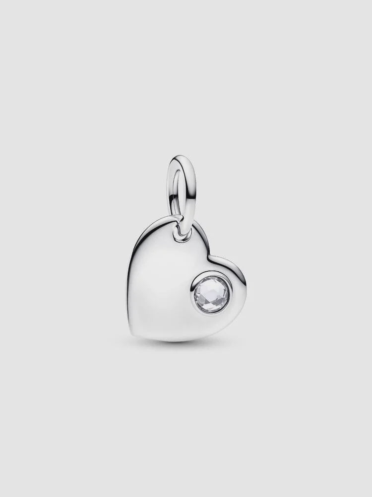 Pandora April Heart Clear Stone Dangle Charm