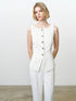 French Connection Vinnie Pinstripe Waistcoat Porcelain Cream-Black