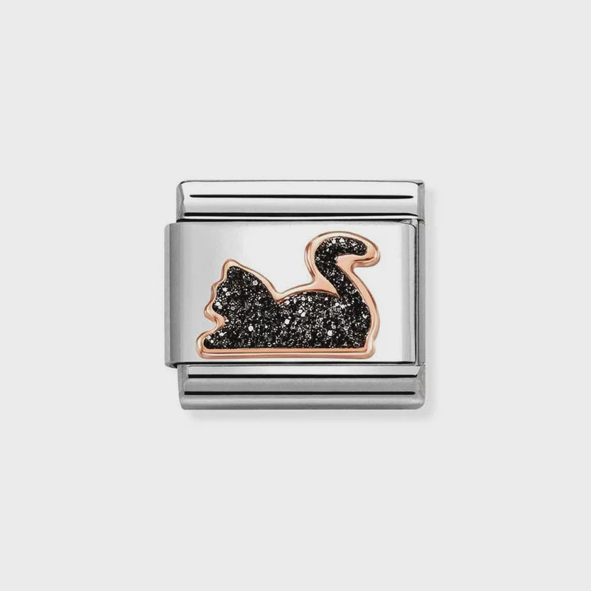 Nomination Rose Gold Glitter Black Cat Charm