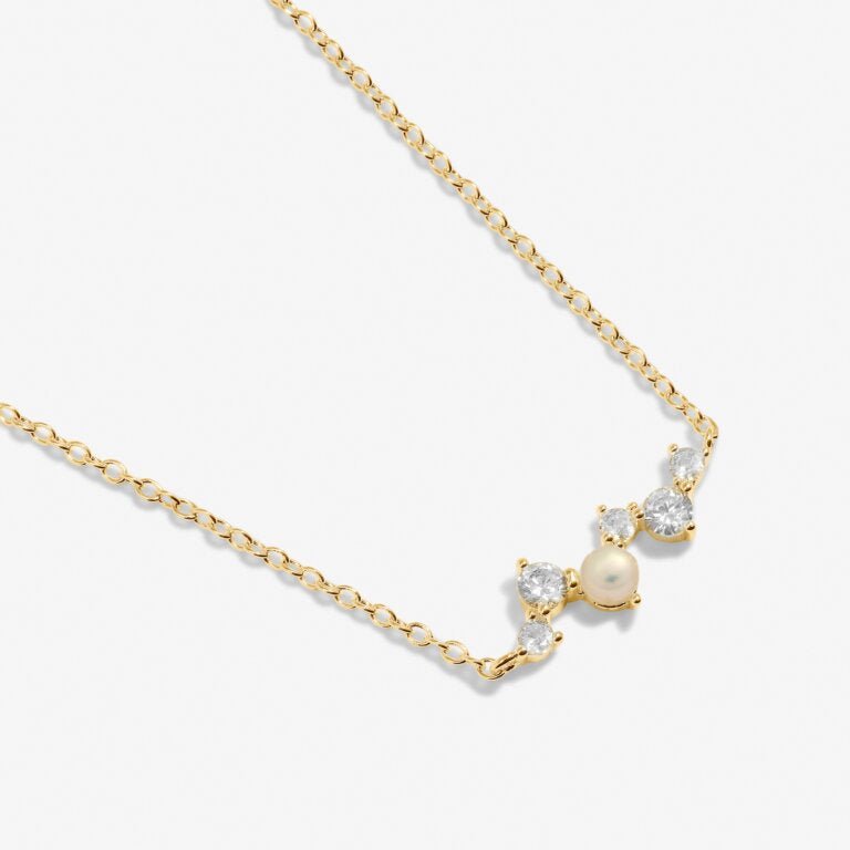 Joma Halo Pearl CZ & Pearl Cluster Gold Necklace