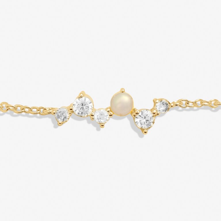 Joma Halo Pearl CZ & Pearl Cluster Gold Bracelet