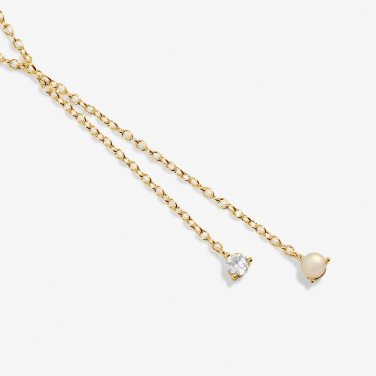 Joma Halo Pearl CZ & Pearl Lariat Gold Necklace