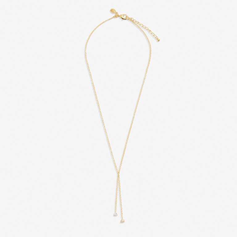 Joma Halo Pearl CZ & Pearl Lariat Gold Necklace