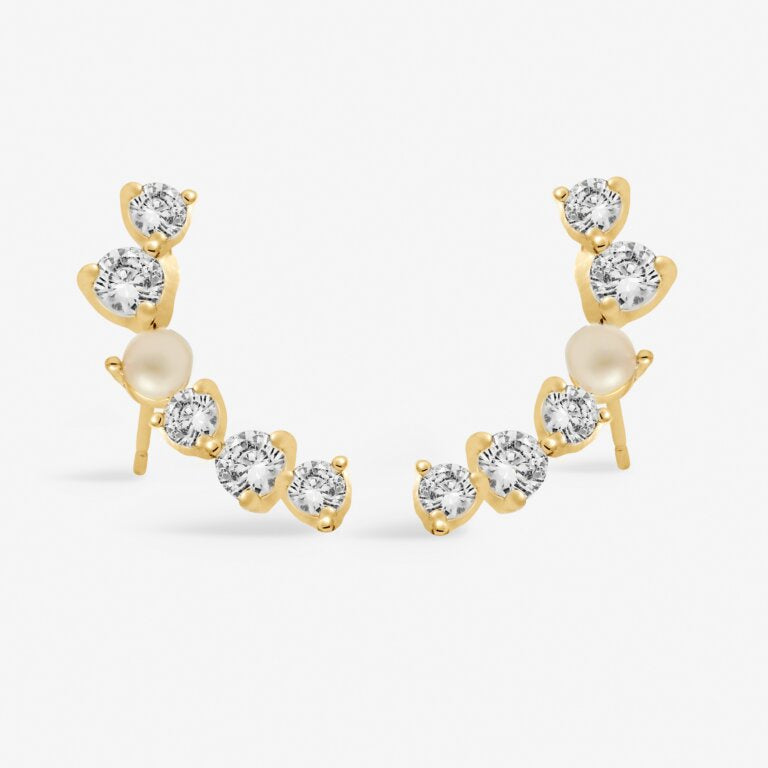 Joma Halo Pearl CZ & Pearl Gold Crawler Earrings