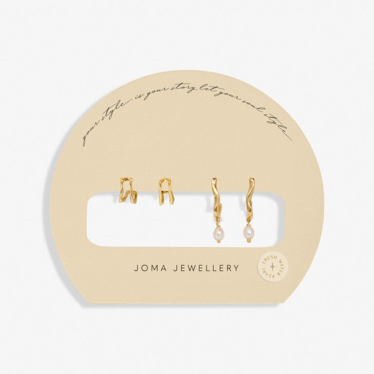 Joma Soul Shine Textured Pearl Gold Set Of 2 Hoop Earrings