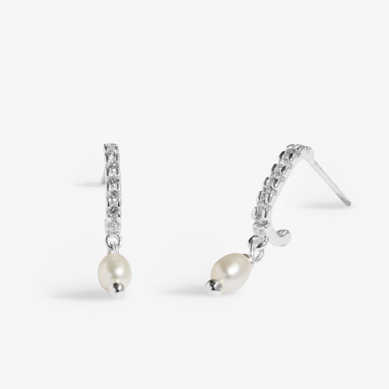 Joma Soul Shine Pave Pearl Silver Hoop Earrings