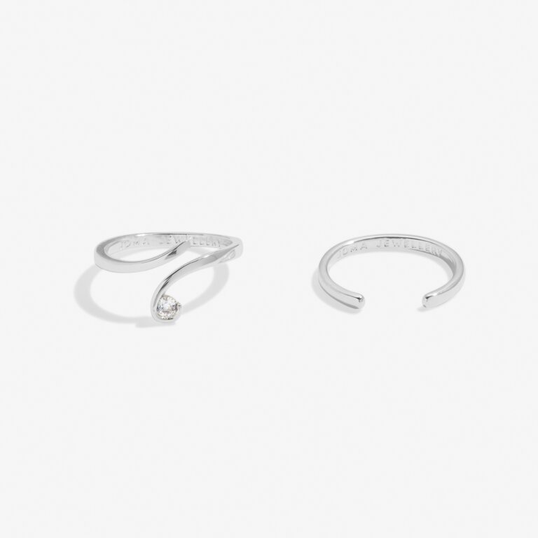 Joma Soul Shine CZ Wave Silver Set Of 2 Rings