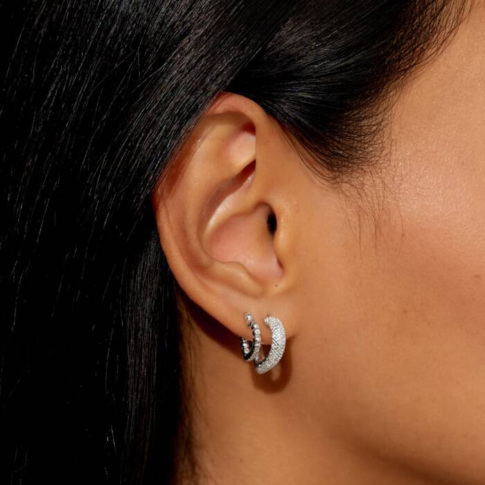 Joma Soul Shine Stack Statement Hearts Silver Set Of 2 Hoop Earrings