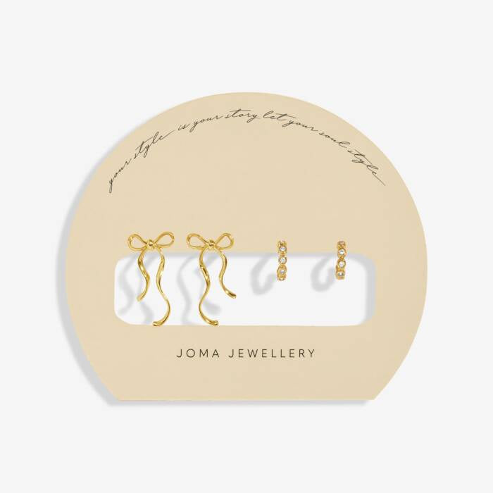 Joma Soul Shine Stack Bows Gold Set Of 2 Earrings