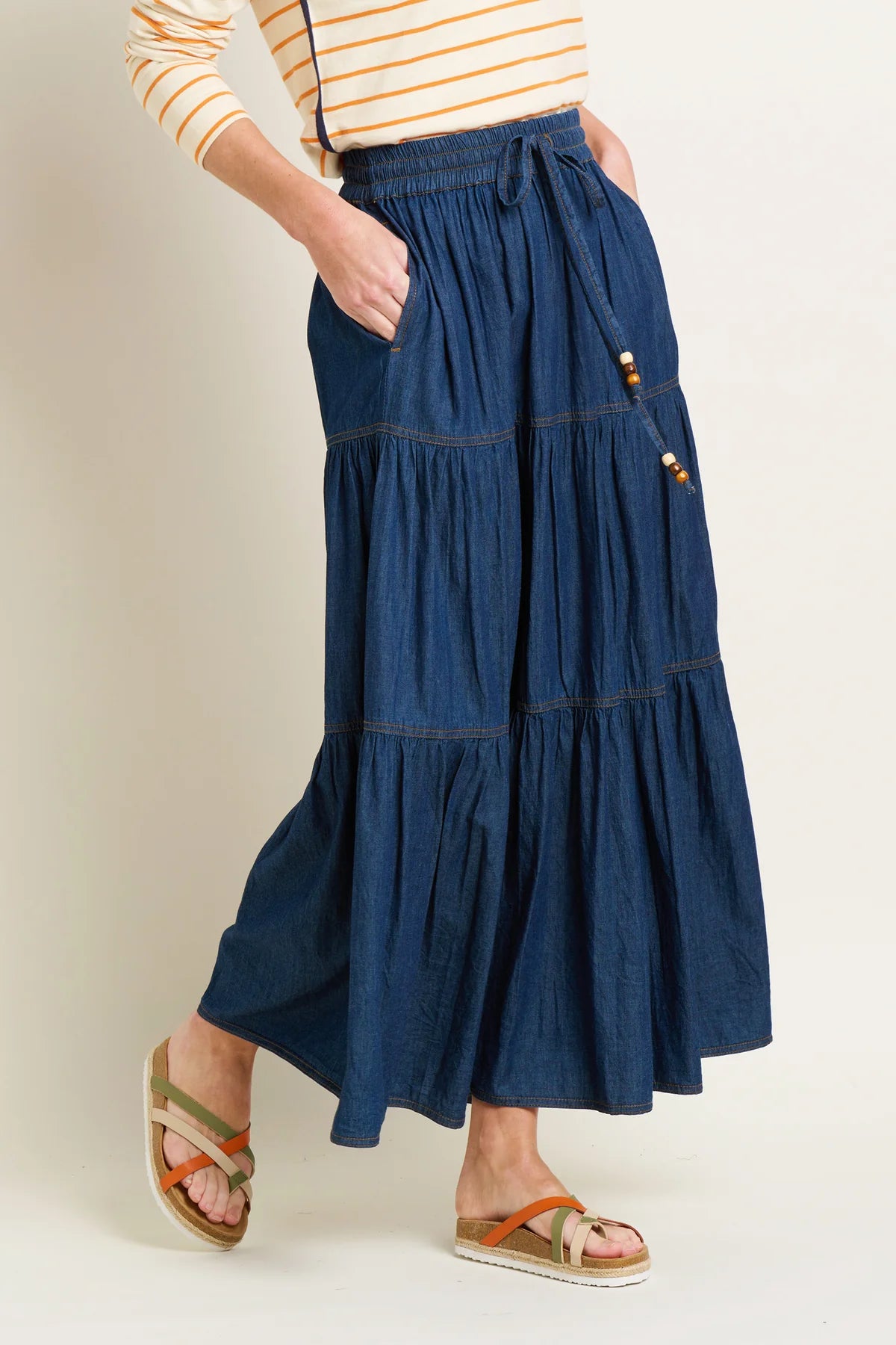 Brakeburn Denim Maxi Skirt Blue