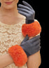 Powder Bettina Faux Suede/Faux Fur Gloves in Denim & Orange