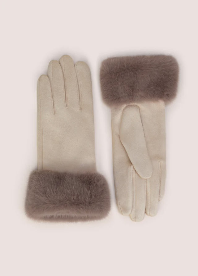 Powder Bettina Faux Suede/Fur Gloves Cream