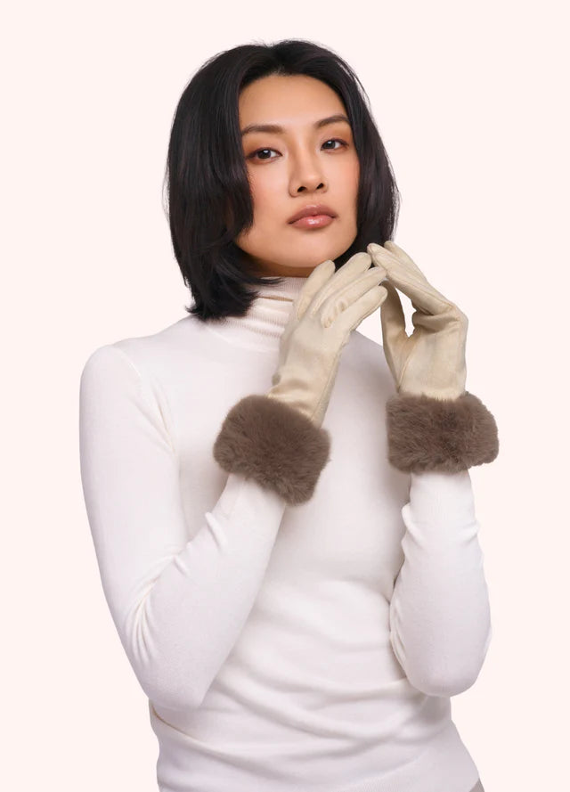Powder Bettina Faux Suede/Fur Gloves Cream
