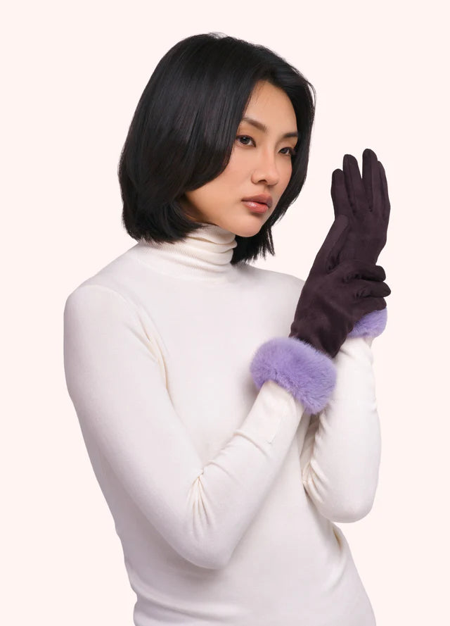 Powder Bettina Faux Suede/Fur Gloves Damson