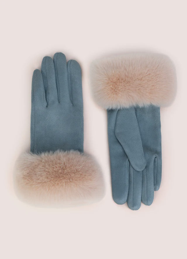 Powder Bettina Faux Suede/Fur Gloves Denim