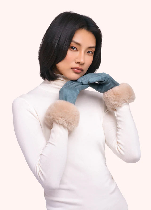 Powder Bettina Faux Suede/Fur Gloves Denim