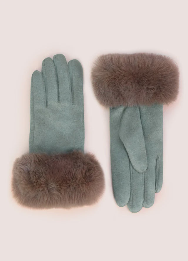 Powder Bettina Faux Suede/Fur Gloves Ice