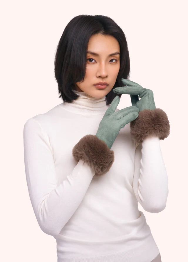 Powder Bettina Faux Suede/Fur Gloves Ice