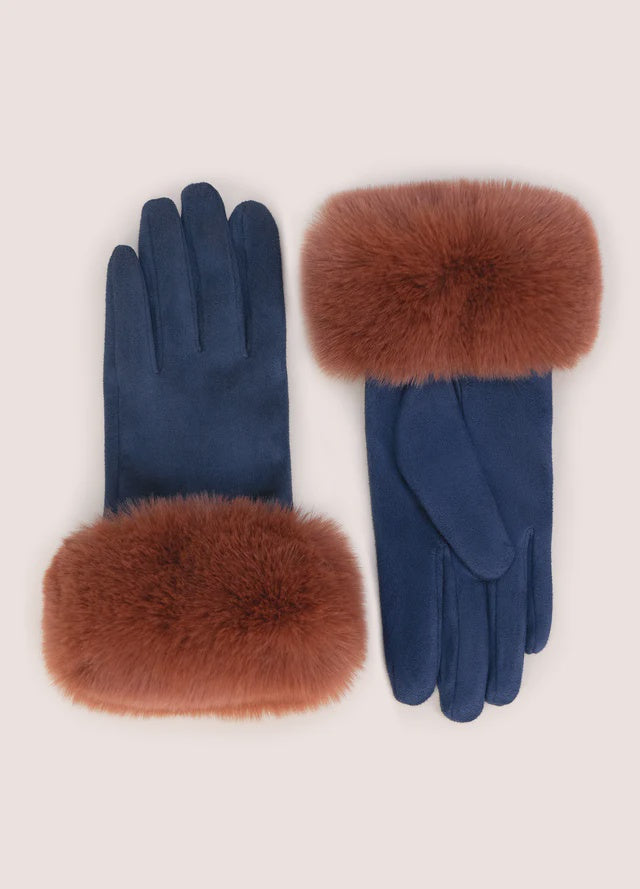 Powder Bettina Faux Suede/Fur Gloves Navy