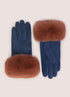 Powder Bettina Faux Suede/Fur Gloves Navy