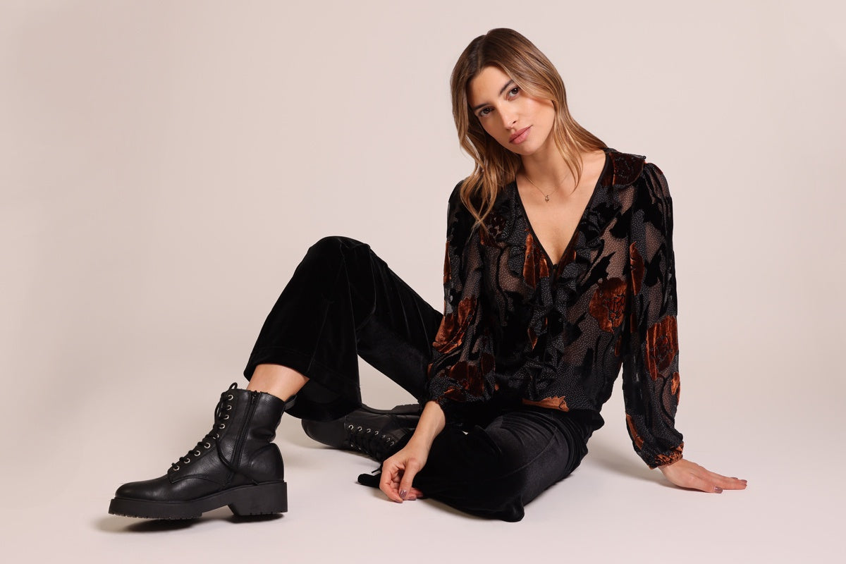 Traffic People Burnout Frill Blouse Black