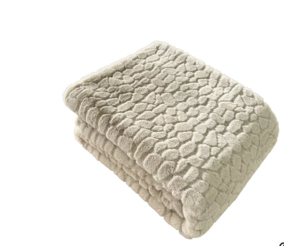 Malini  Cloud Design Faux Fur Throw Taupe  150 X 200 CM
