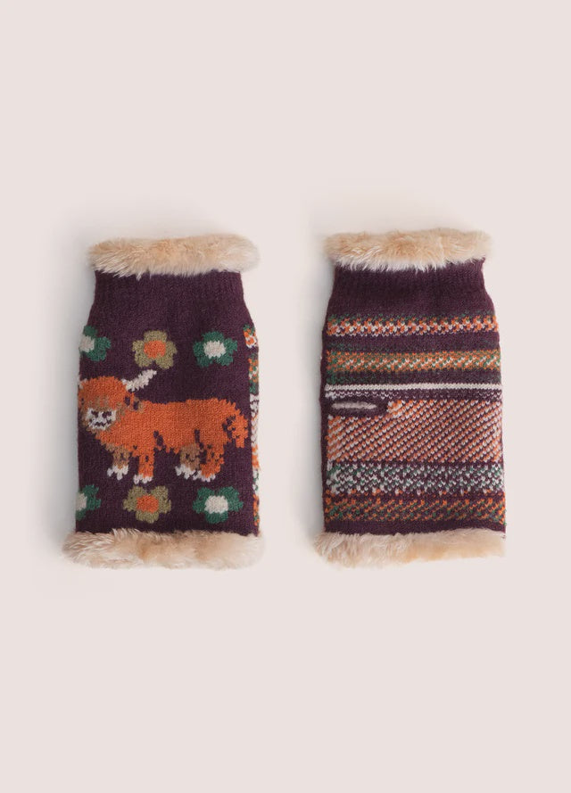 Powder Highland Cow Wrist Warmer Damson