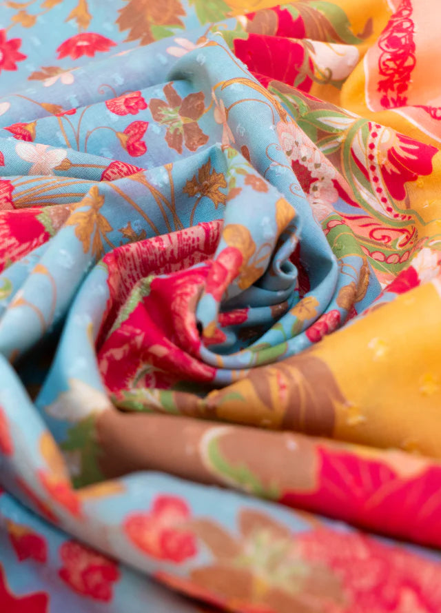 Powder Paisley Poppies Cotton Scarf