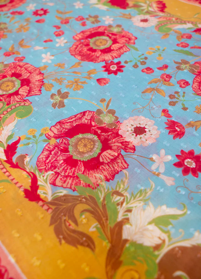 Powder Paisley Poppies Cotton Scarf