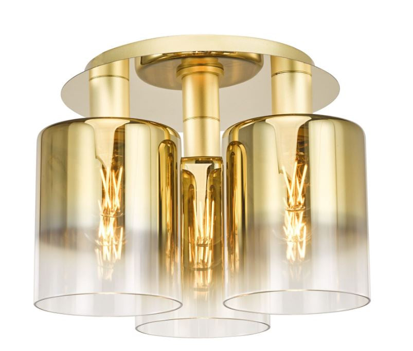 Savannah 3 Light Flush Satin Gold And Gold Ombre Glass