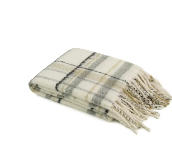 Faux Mohair Throw Grey/Sage Plaid 130 x 170