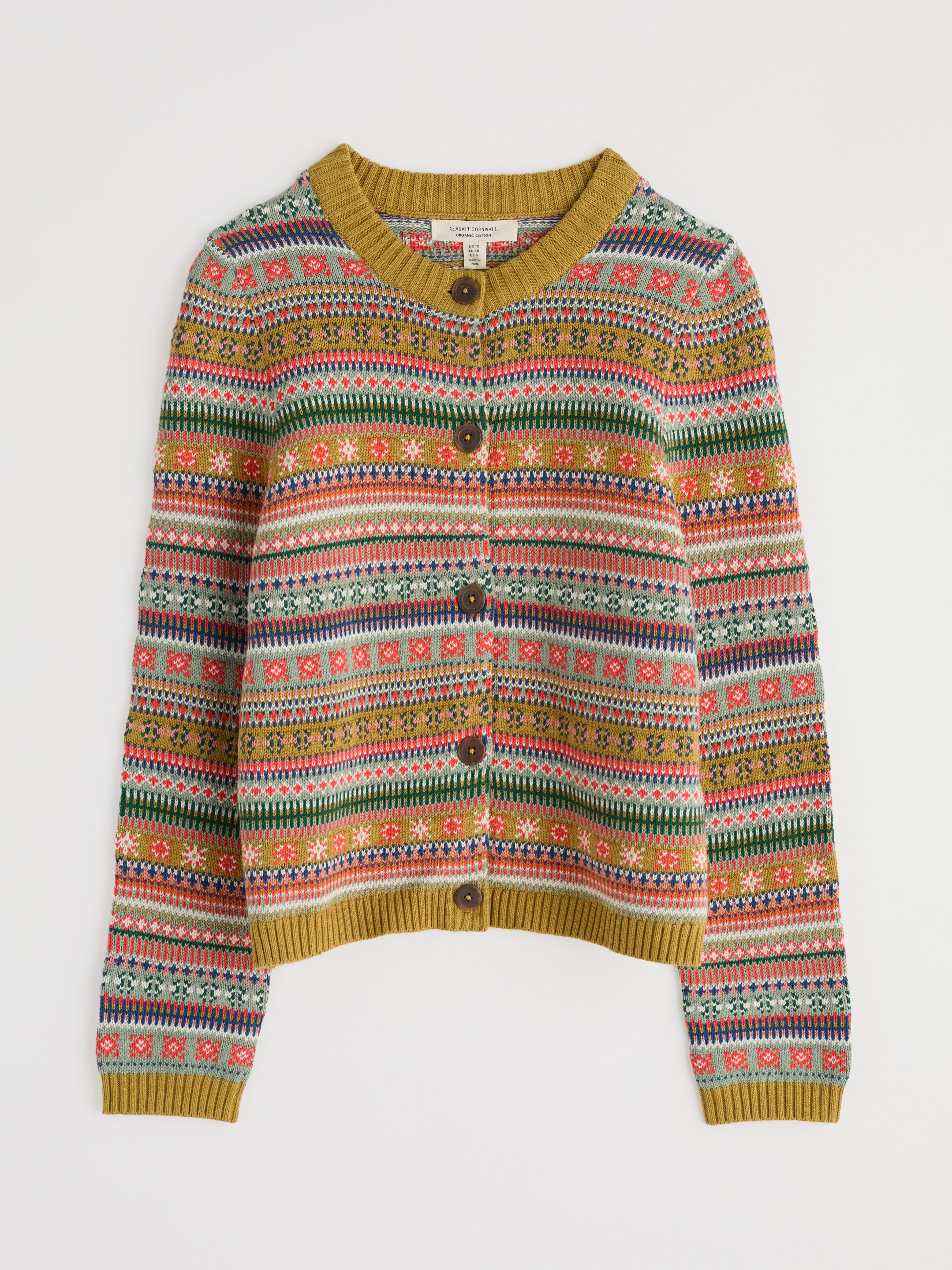 Seasalt Cove Cottage Cardigan Carved Relief Pear Multi