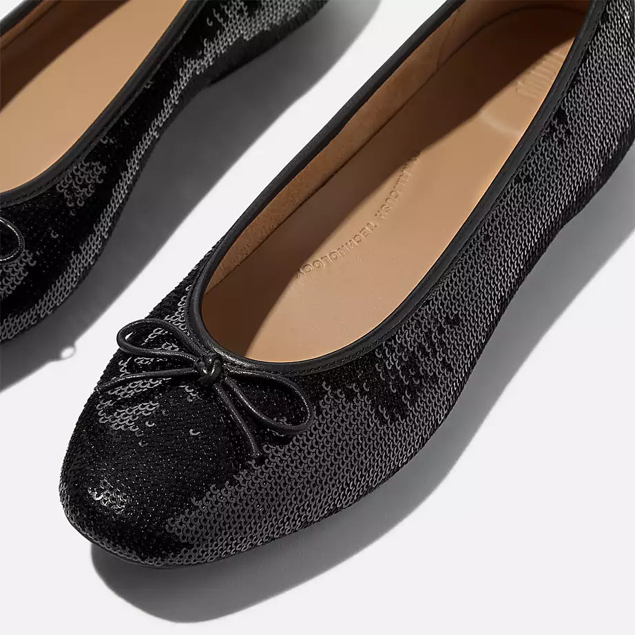 FitFlop Delicato Bow Sequin Ballet Flats Black