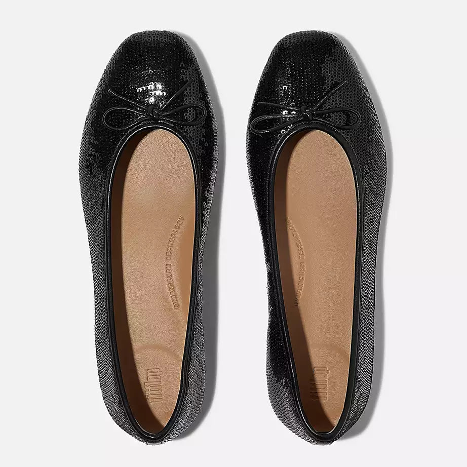FitFlop Delicato Bow Sequin Ballet Flats Black