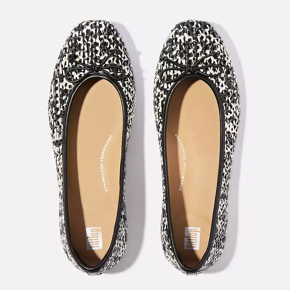 FitFlop Delicato Bow Woven Ballet Flats Black/Ivory Mix