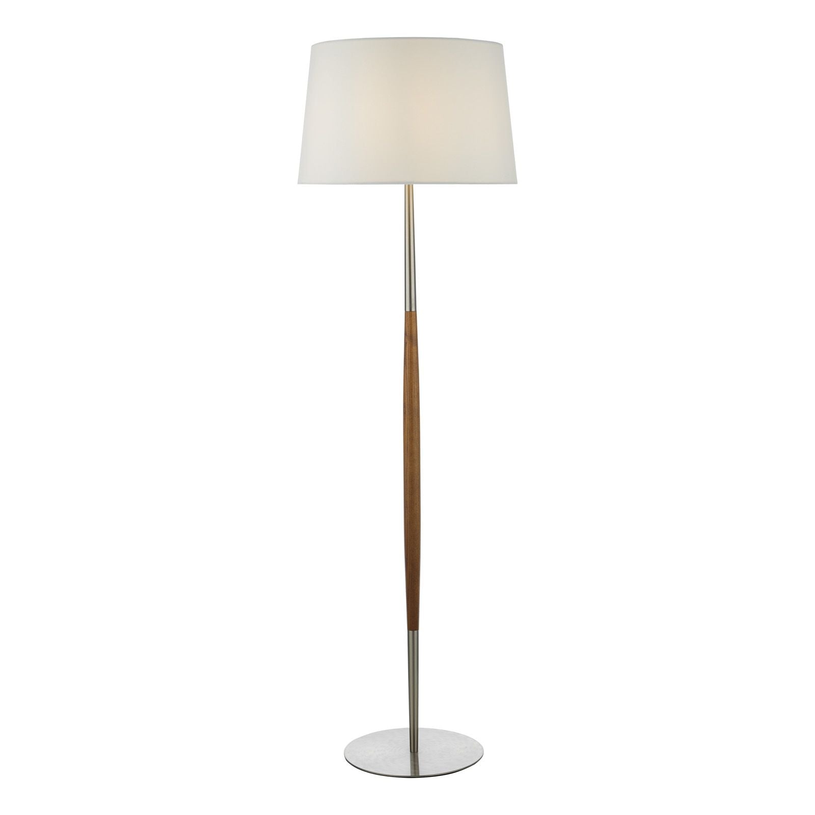 Detroit Walnut Satin Base Floor Lamp with Ivory Faux Silk Oval Shade