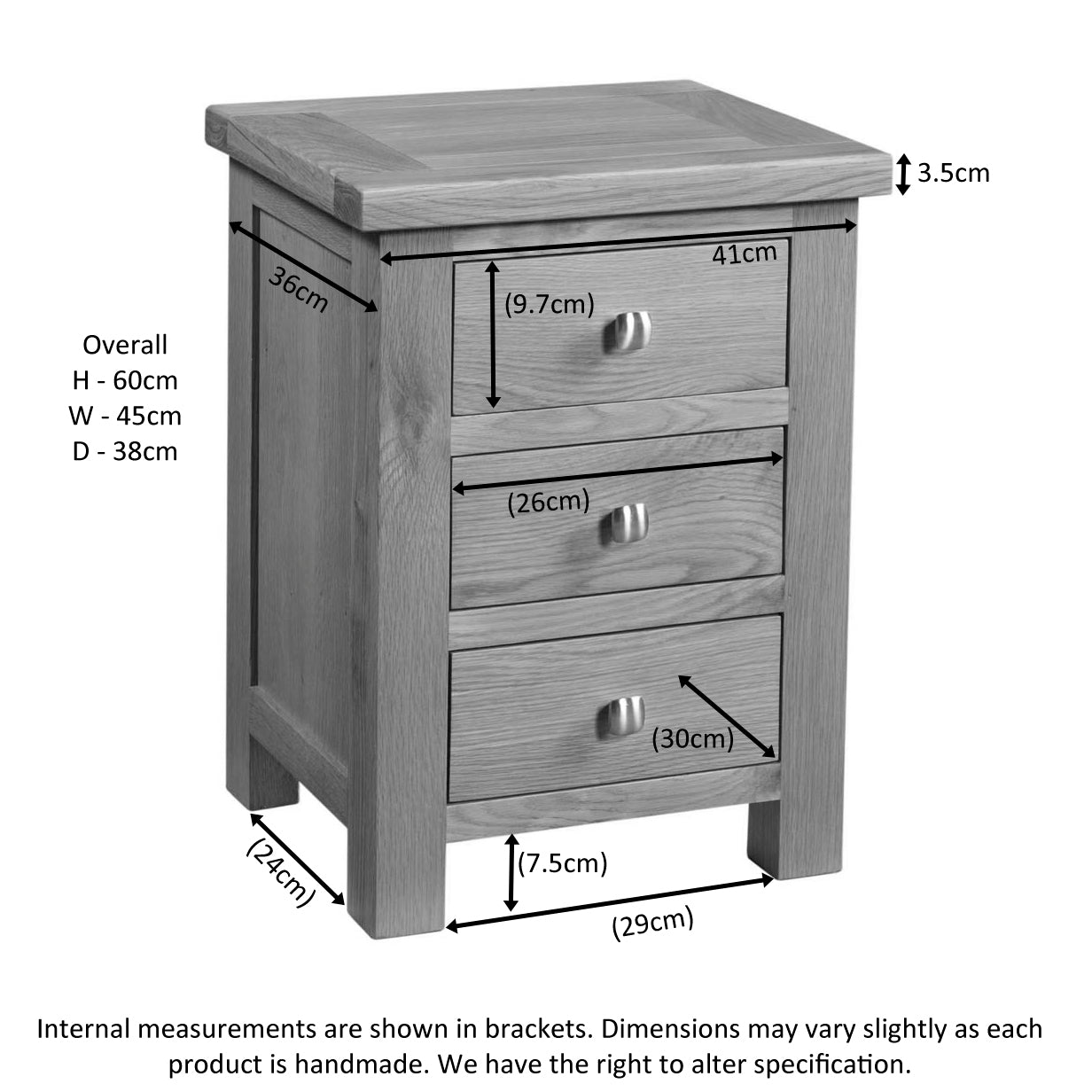 Dorchester Light Oak 3 Drawer Bedside